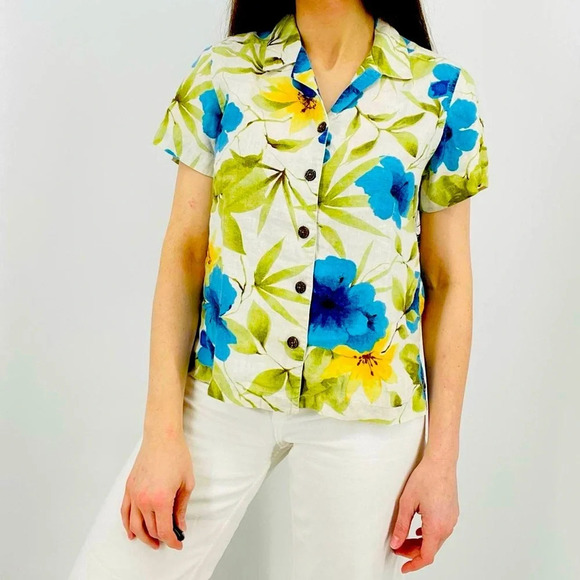 Caribbean Joe Hawaiian Linen Shirt Size PL - Picture 1 of 6